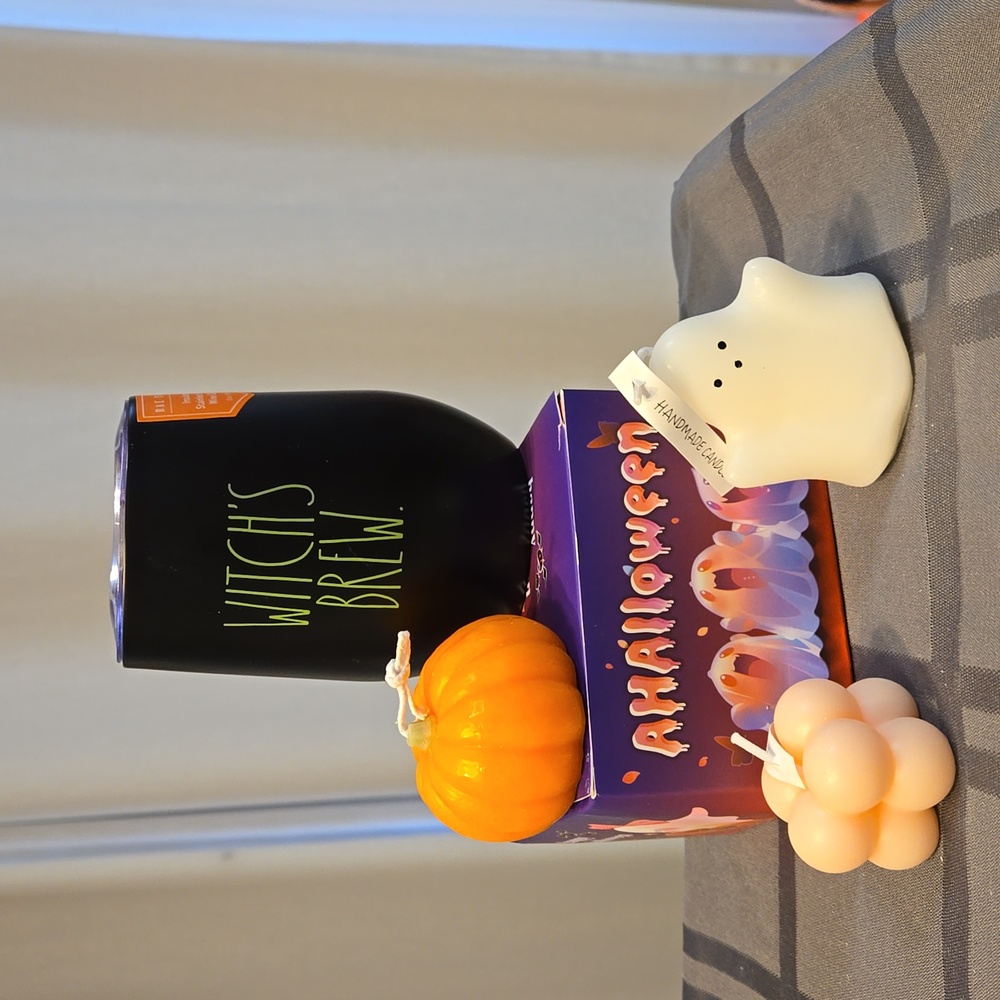 Rae Dunn Wine Glass with Halloween Soy Aromatherapy Candles